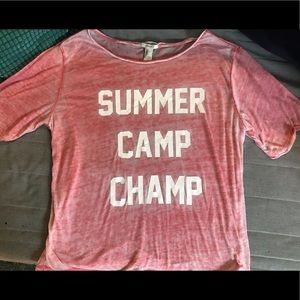 Cropped Red Semi-Sheer Distressed Print Teeshirt
